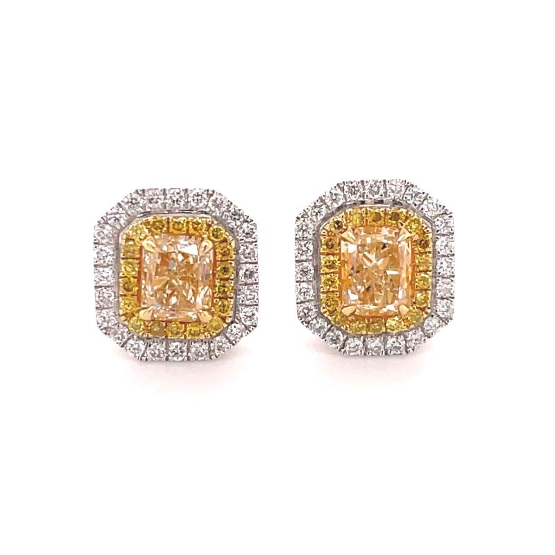 18K White Gold Yellow Diamond Halo Earrings