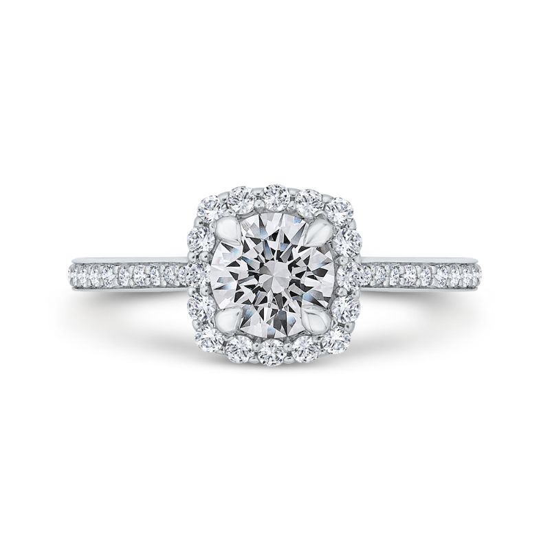 14K White Gold Round Cut Diamond Halo Engagement Ring (Semi-Mount)