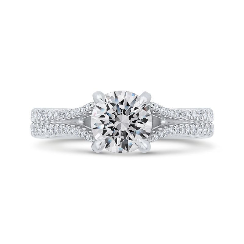 14K White Gold Round Cut Diamond Split Shank Engagement Ring (Semi-Mount)