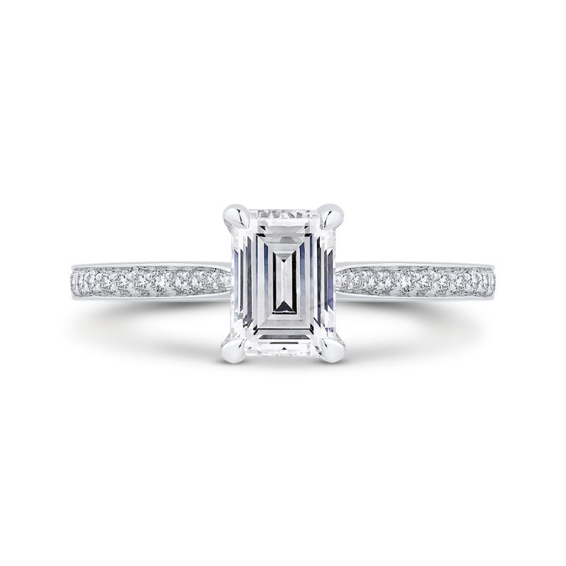 14K White Gold Emerald Cut Diamond Engagement Ring (Semi-Mount)