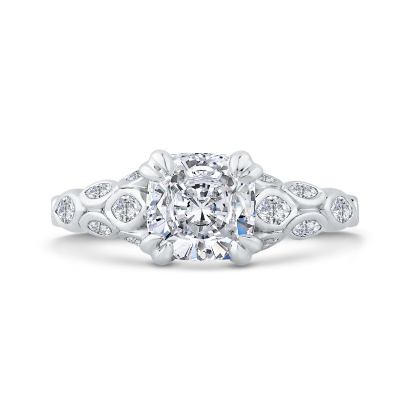 14K White Gold Cushion Diamond Engagement Ring with Bezel Set (Semi-Mount)