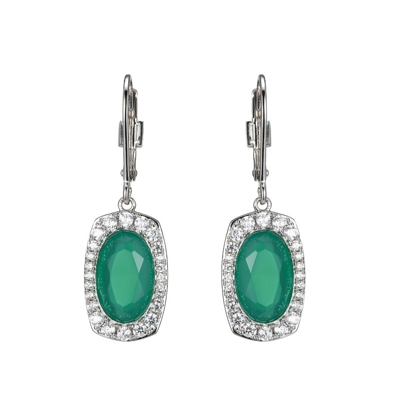 Silver Polished Sterling Silver Chrysoprase Earrings