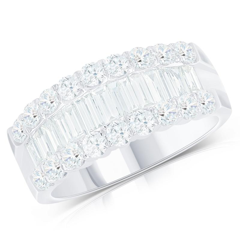 14K White Baguette and Round Diamond Fashion Ring