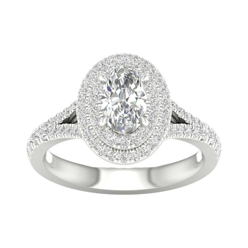 14KW Oval Double Halo Engagement Ring