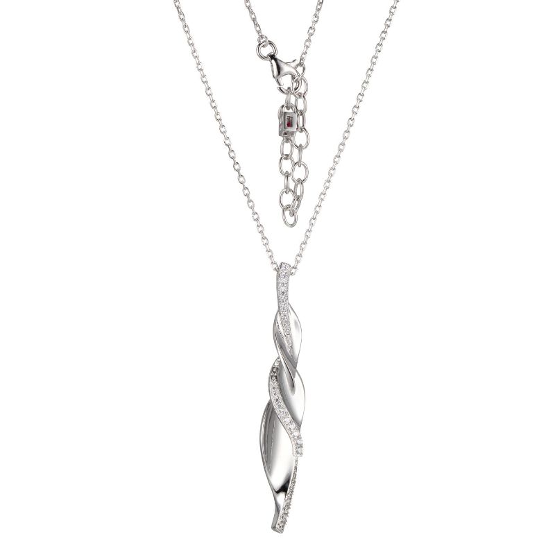 Silver Polished Sterling Silver Leaf Necklace Length 20