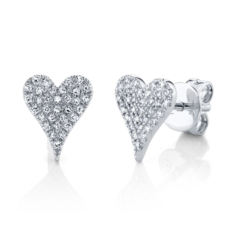 0.14Ct 14K W/G Diamond Pavé Heart Stud Earrings