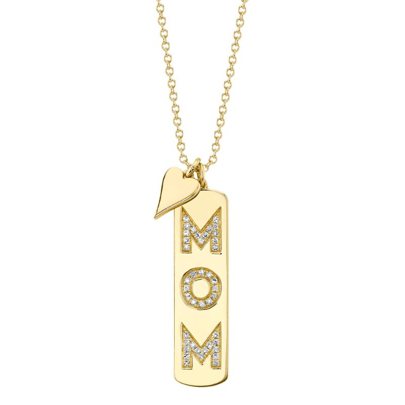 0.10Ct 14K Y/G Diamond "Mom" Heart Necklace