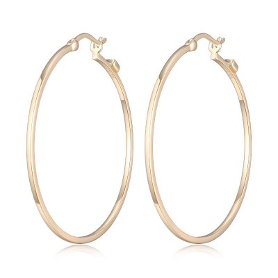 Lady's Yellow Polished Sterling Silver Hoops Earrings