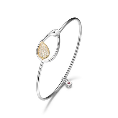 Two Tone Polished Sterling Silver Bangle with CZ Bracelet