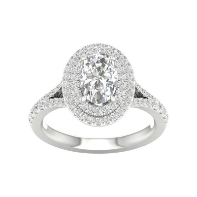 14KW Oval Double Halo Engagement Ring