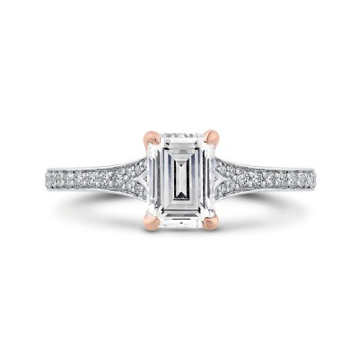14K Two-Tone Gold Emerald Cut Diamond Engagement Ring (Semi-Mount)