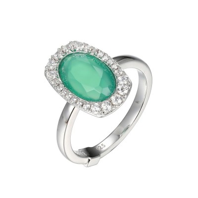 Silver Polished Sterling Silver Chrysoprase Ring Size 7