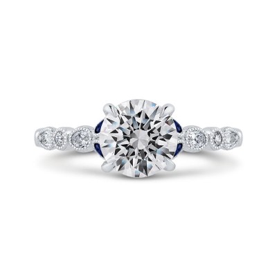 14K White Gold Round Diamond Engagement Ring with Sapphire (Semi-Mount)