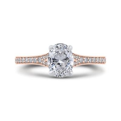 14K Two-Tone Gold Oval Cut Diamond Engagement Ring (Semi-Mount)