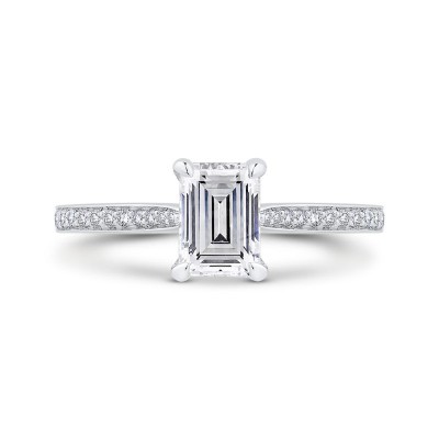 14K White Gold Emerald Cut Diamond Engagement Ring (Semi-Mount)