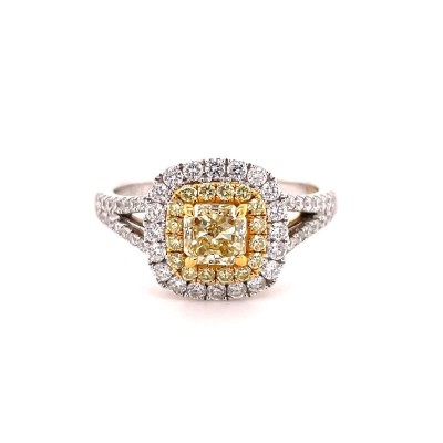 18K White Gold Yellow Diamond Halo Engagement Ring
