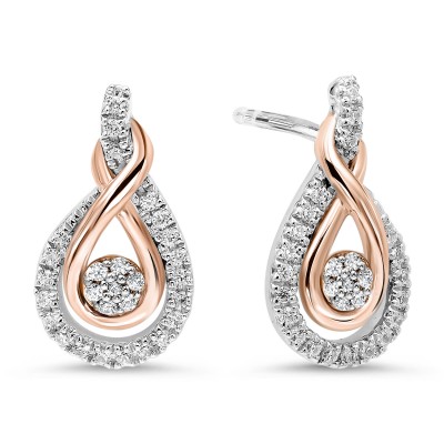 Loves Crossing Rose Gold and Silver Diamond Earrings