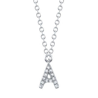 0.04Ct 14K W/G Diamond Necklace - Initial A