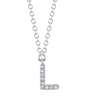 0.03Ct 14K W/G Diamond Necklace - Initial L