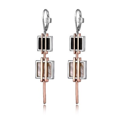 Lady's Two-Tone Polished Sterling Silver Leverback Earrings