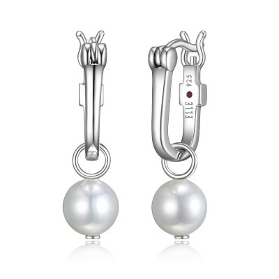 Lady's White Sterling Silver Pearl Earrings