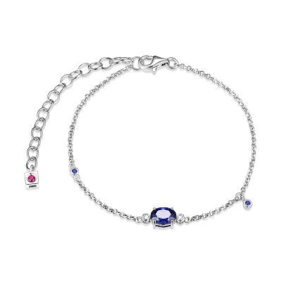 Silver Polished Sterling Silver Rolo Created Sapphire Bracelet