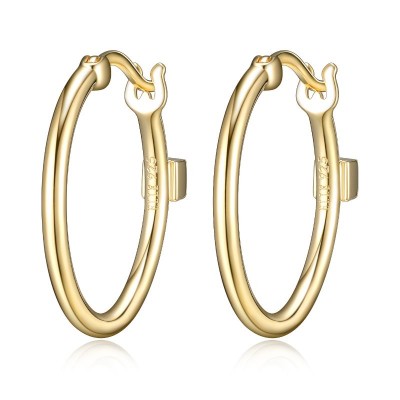 Lady's Yellow Polished Sterling Silver Hoops Earrings