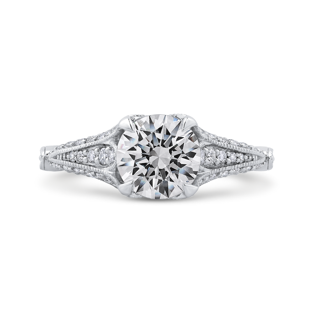 14K White Gold 1/2 Ct Round Cut Diamond Engagement Ring (Semi-Mount)
