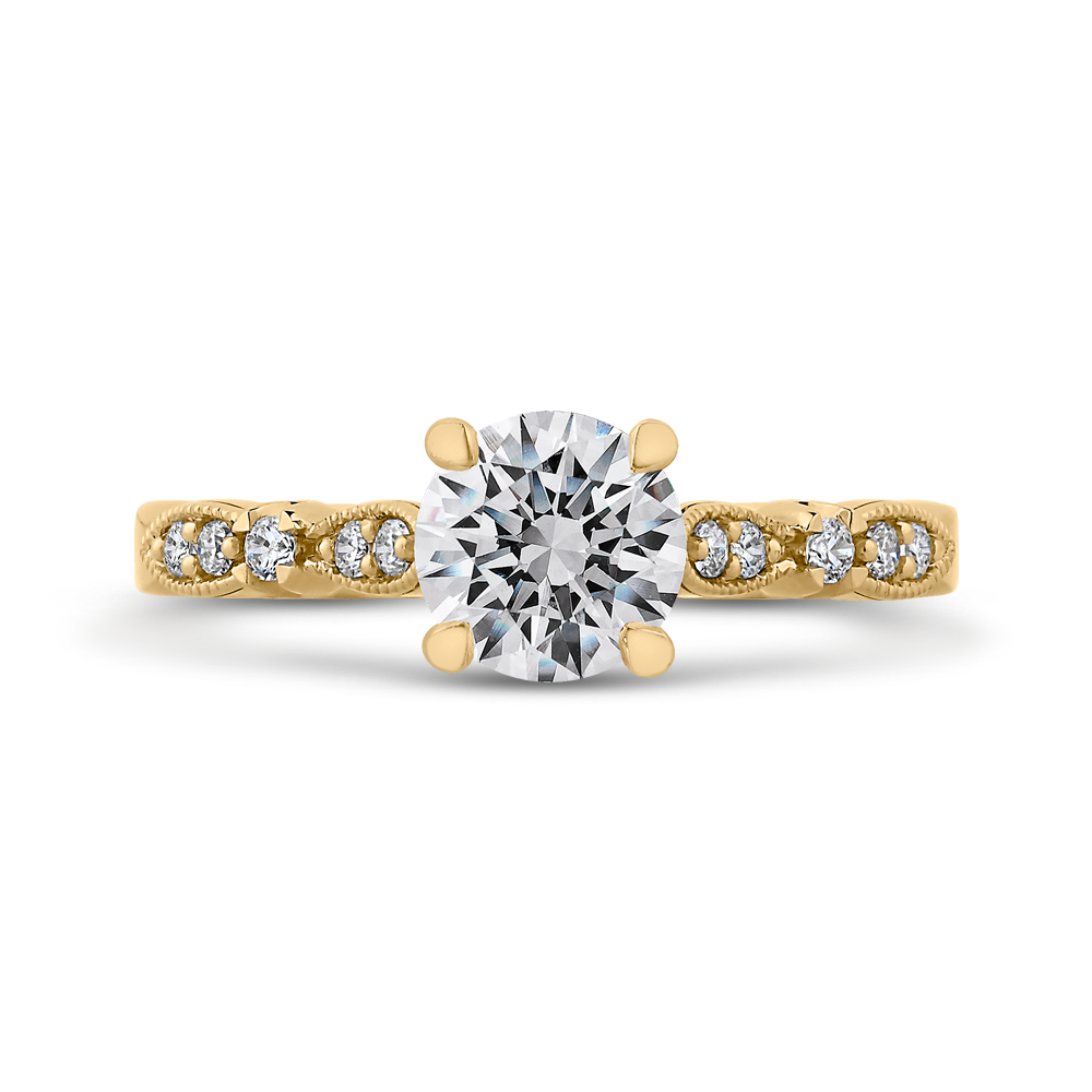 14K Yellow Gold .13 Ct Round Cut Diamond Engagement Ring (Semi-Mount)