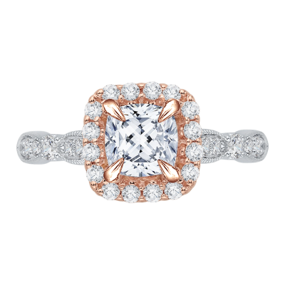 18K Two-Tone Gold 3/8 Ct Cushion Cut Diamond Engagement Ring (Semi-Mount)